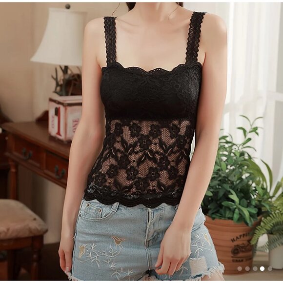 New 3pcs Lace Camisoles Black & White With Chest Pads Stretchy Tank Tops Womens - Picture 3 of 5